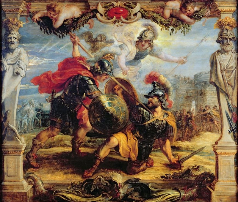 Aquiles luchando contra Hector ante las murallas de Troya Aquiles luchando contra Héctor ante las murallas de Troya