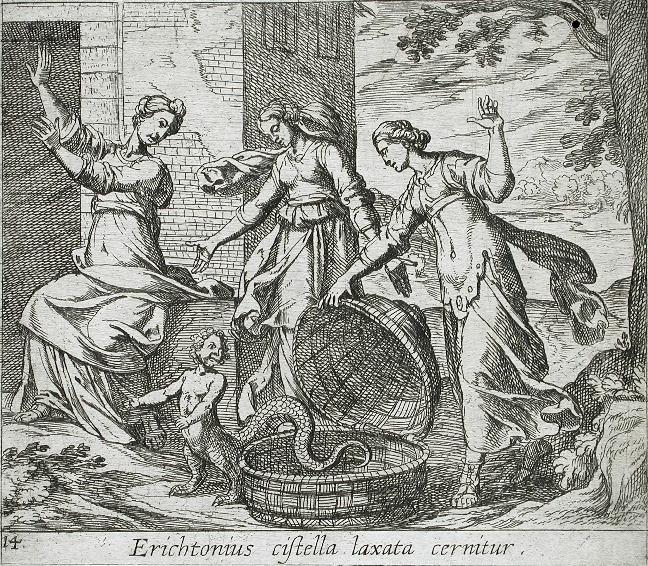 Atenea entregando la cesta de Erictonio a las hijas de Cecrope Atenea entregando la cesta de Erictonio a las hijas de Cécrope