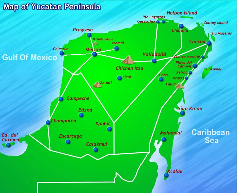 Mapa ubicacion geografica de Chichen Itza en Yucatan Mapa ubicación geográfica de Chichén Itzá en Yucatán