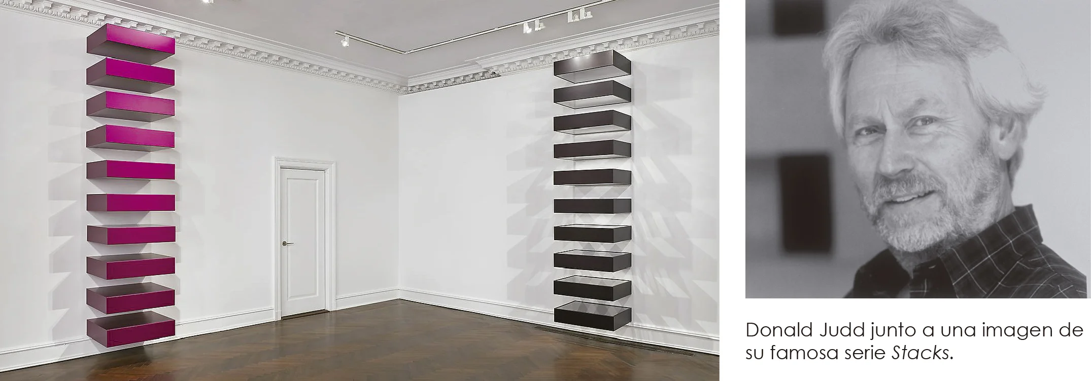 Obra minimalista de Donald Judd en un espacio blanco y amplio Obra minimalista de Donald Judd en un espacio blanco y amplio