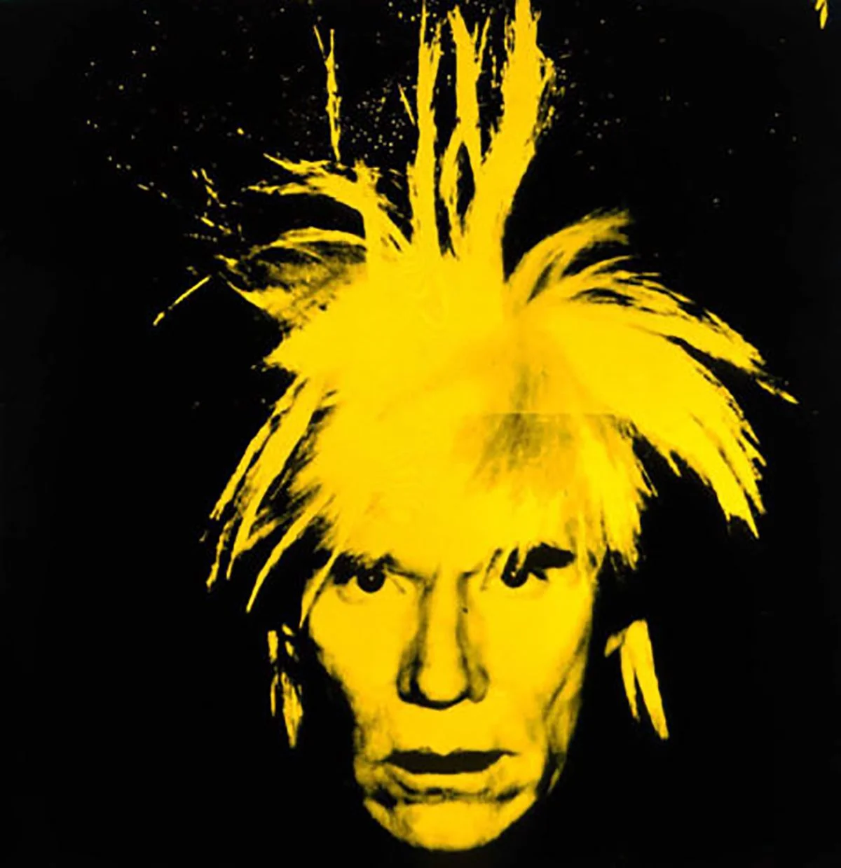 Retrato de Andy Warhol con obras de fondo Retrato de Andy Warhol con obras de fondo