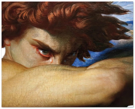 la ultima lagruima de lucifer Pintura El ángel caído mostrando la última lágrima de Lucifer, obra maestra del arte sacro